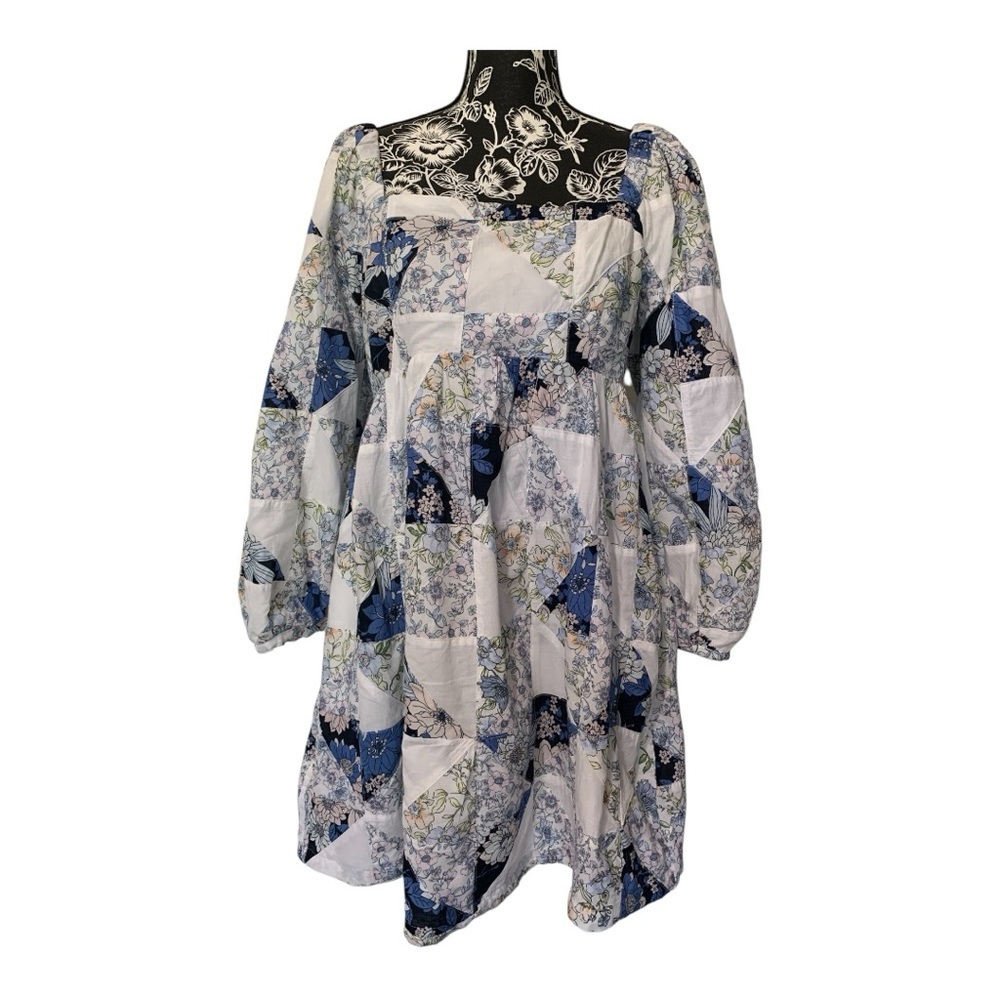 J.Crew Patchwork Floral Cotton Voile Babydoll Mini Dress M Square Neck - Picture 3 of 10